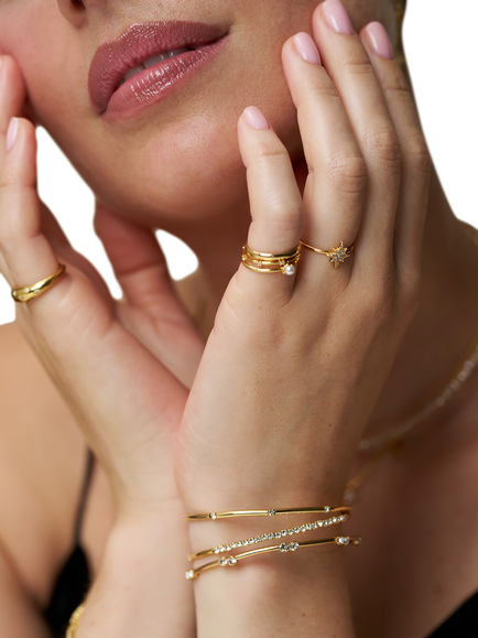Orelia 18ct Gold Plated Stacking Rings, Set of 3 - view 2, Pearl