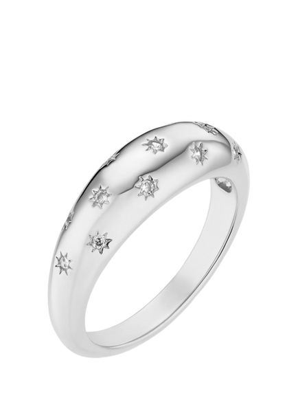Orelia Crystal Starburst Domed Ring, M/L, Silver