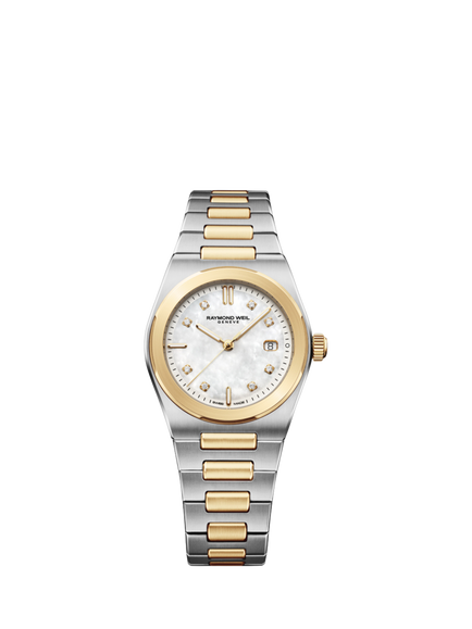Raymond Weil Women's A.R.T 30mm Round Mother of Pearl Bracelet Strap Watch, Silver/Gold, Silver/Gold