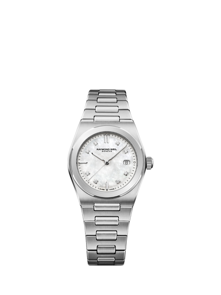 Raymond Weil Women's A.R.T 30mm Round Mother of Pearl Bracelet Strap Watch, Silver, Silver