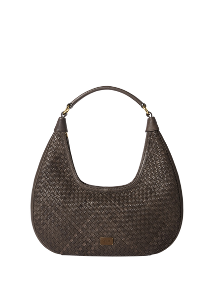 OSPREY LONDON Alba Woven Leather Shoulder Bag, Chocolate