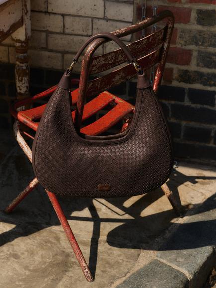 OSPREY LONDON Alba Woven Leather Shoulder Bag - view 2, Chocolate