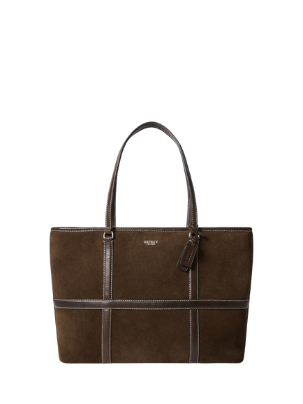 OSPREY LONDON Large Contrast Suede Tote Bag, Chocolate/Chocolate