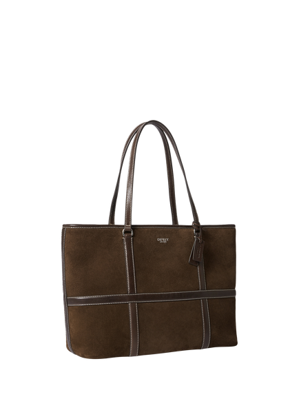 OSPREY LONDON Large Contrast Suede Tote Bag - view 2, Chocolate/Chocolate