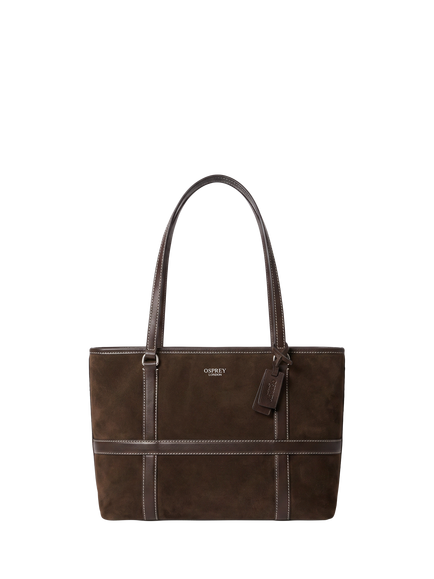 OSPREY LONDON Medium Contrast Suede Tote Bag, Chocolate/Chocolate