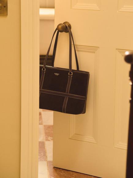 OSPREY LONDON Medium Contrast Suede Tote Bag - view 2, Chocolate/Chocolate