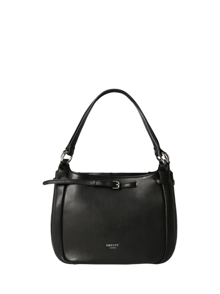 OSPREY LONDON Belt Detail Medium Leather Shoulder Bag, Black, Black
