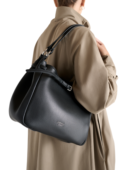 OSPREY LONDON Belt Detail Medium Leather Shoulder Bag, Black - view 2, Black