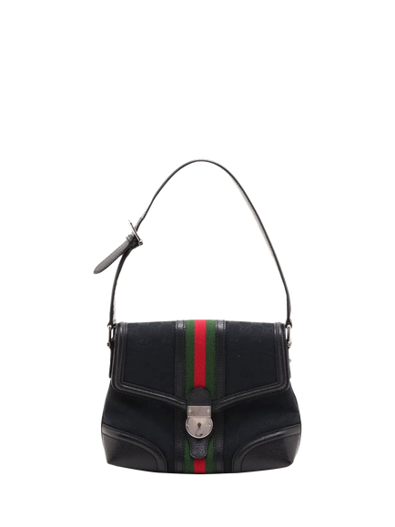 Pre-loved GUCCI GG Supreme Sherry Line Shoulder Bag, Black, Black