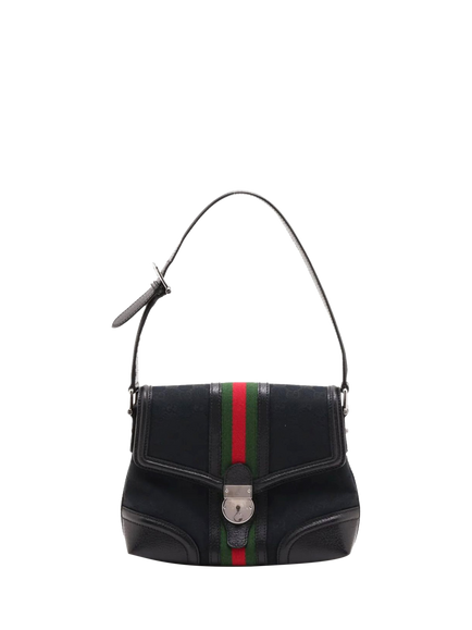 Pre-loved GUCCI GG Supreme Sherry Line Shoulder Bag, Black, Black