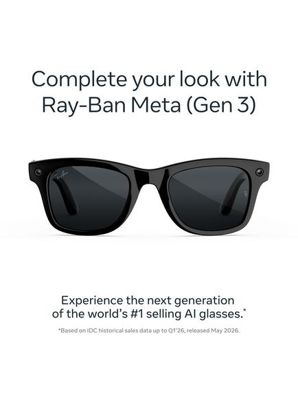 Meta Ray-Ban Meta Wayfarer (Gen 3) Glasses - view 2, Black/Grey Tr