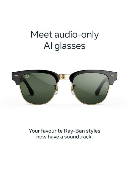 Meta Ray-Ban Meta Audio Clubmaster Glasses, Shiny Black, Transitions Gen S Graphite Green Lens - view 2, Black