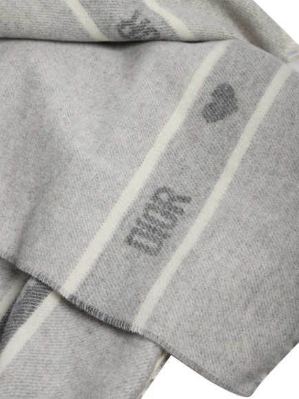 Pre-loved Dior Fringed Wool Scarf, Grey - view 2, Grey