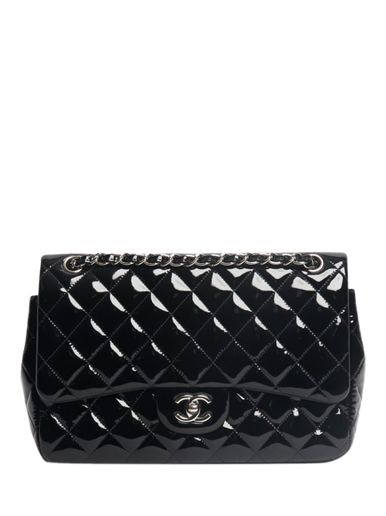 Pre-loved CHANEL 2013 Jumbo Patent Leather Classic Double Flap Bag, Black, Black