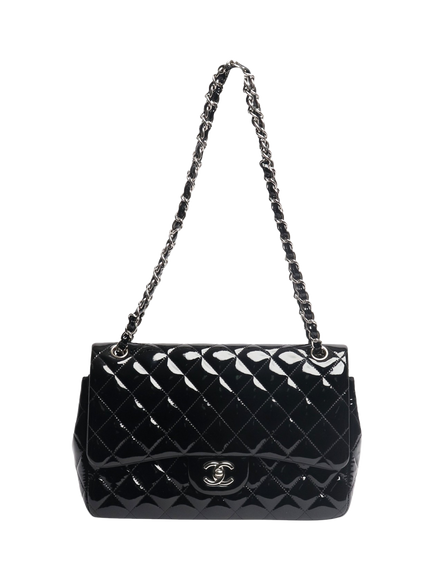 Pre-loved CHANEL 2013 Jumbo Patent Leather Classic Double Flap Bag, Black - view 2, Black