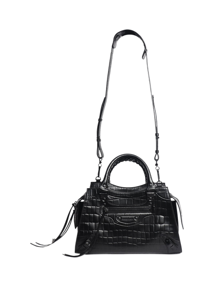 Pre-loved Balenciaga Croc Embossed Neo City Bag, Matt Black - view 2, Black