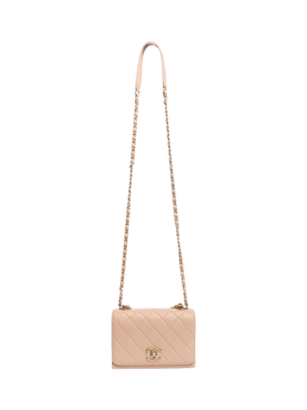 Pre-loved CHANEL Pearl Chain Mini Flap Leather Bag, Dusty Pink - view 2, Dusty Pink