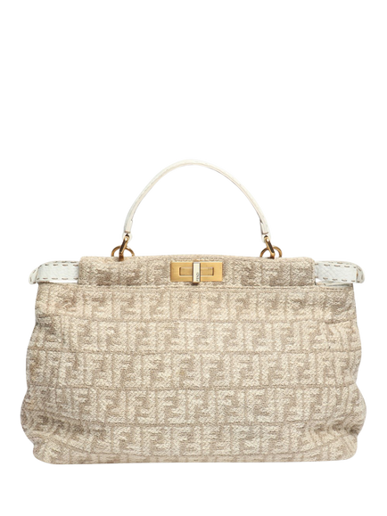 Pre-loved Fendi Peekaboo Tweed Shoulder Bag, Neutral, Neutral