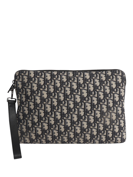 Pre-loved Christian Dior Zipped Monogram Pouch Bag, Navy, Multi