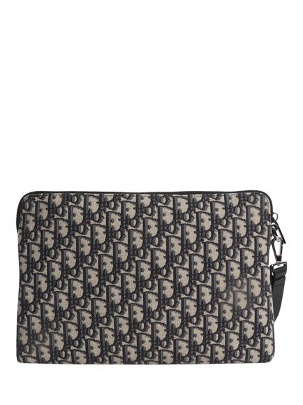 Pre-loved Christian Dior Zipped Monogram Pouch Bag, Navy - view 2, Multi