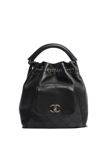 Pre-loved CHANEL 2016 Diamond Stitching Leather Backpack, Black, Black