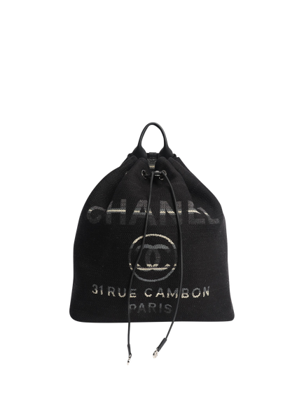 Pre-loved CHANEL 2018 Rue Cambon Canvas Backpack, Black, Black