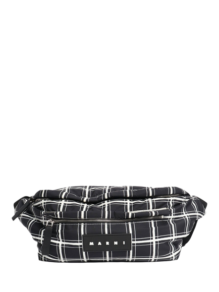 Pre-loved Marni Check Nylon Crossbody Bag, Black/White, Black
