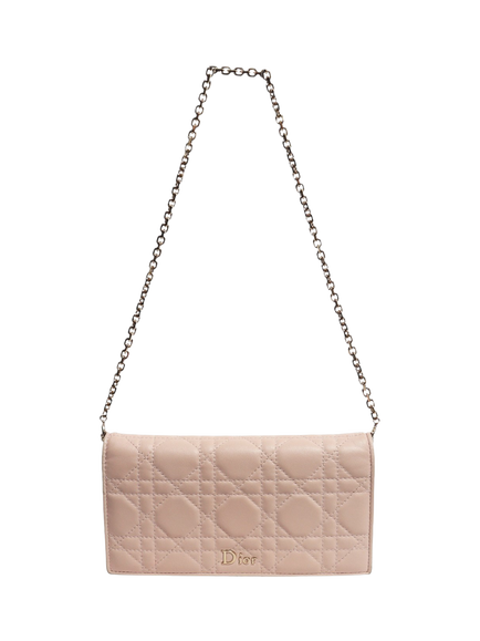 Pre-loved Christian Dior 2016 Voyageur Chain Leather Wallet, Light Pink, Pink