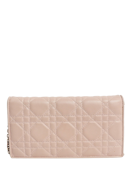 Pre-loved Christian Dior 2016 Voyageur Chain Leather Wallet, Light Pink - view 2, Pink