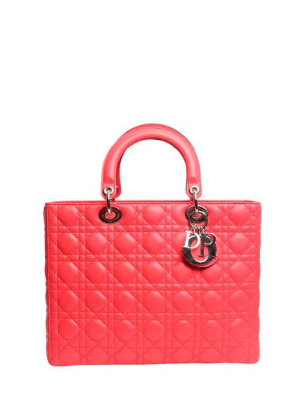Pre-loved Dior 2012 Lambskin Leather Cannage Lady Dior Bag, Pink, Pink