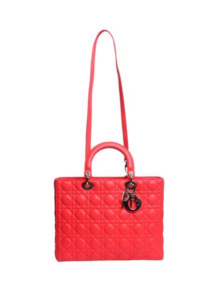 Pre-loved Dior 2012 Lambskin Leather Cannage Lady Dior Bag, Pink - view 2, Pink