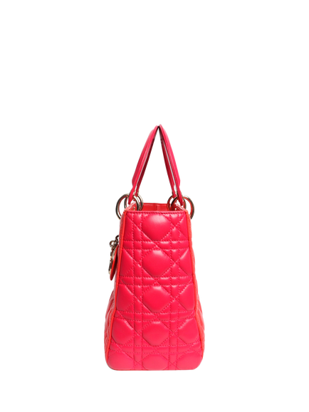 Pre-loved Christian Dior 2014 Lady Dior Top Handle Leather Bag, Red/Pink - view 2, Red