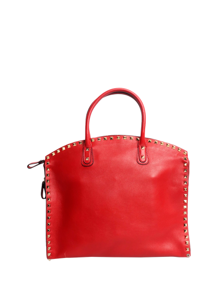 Pre-loved Valentino Rockstud Leather Top Handle Bag, Red, Red
