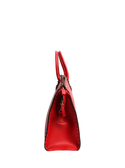 Pre-loved Valentino Rockstud Leather Top Handle Bag, Red - view 2, Red