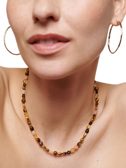 Monica Vinader Rio Beaded Tiger's Eye Necklace, Brown - view 2, Brown
