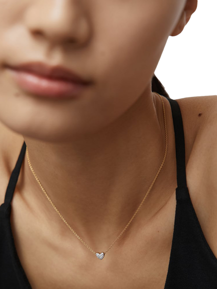 Monica Vinader Pavé Lab Diamond Heart Chain Necklace, Gold - view 2, Gold