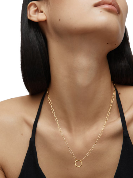 Monica Vinader Alta Textured Chain Charm Necklace, Gold - view 2, Gold