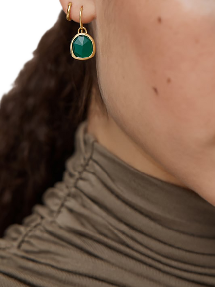 Monica Vinader Siren Green Onyx Drop Earrings, Gold - view 2, Green
