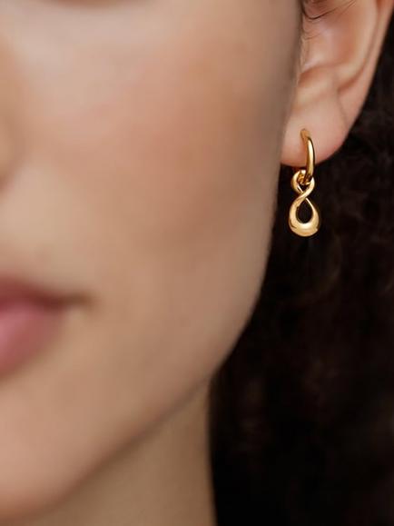 Monica Vinader Infinity Huggie Earrings, Gold - view 2, Gold