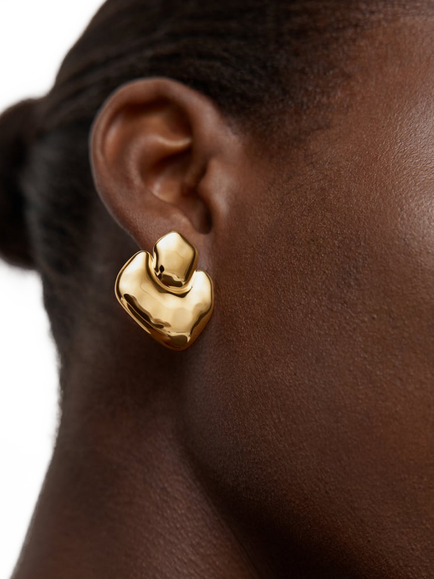 Monica Vinader Odyssey Textured Bold Stud Earrings, Gold - view 2, Gold