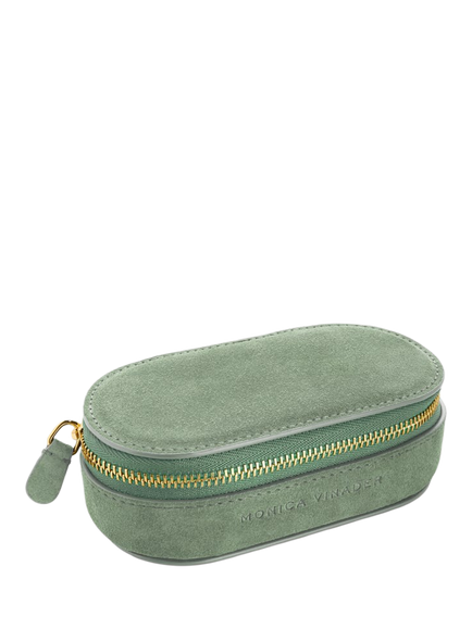 Monica Vinader Mini Oval Suede Jewellery Box, Olive