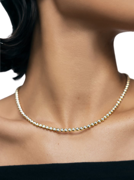 Monica Vinader Lab Diamond Tennis Necklace, Gold - view 2, Gold
