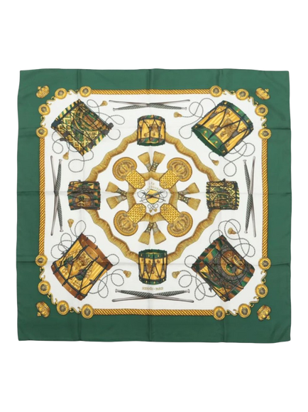 Pre-loved Hermès Carré 90 Les Tambours Scarf, Green, Green