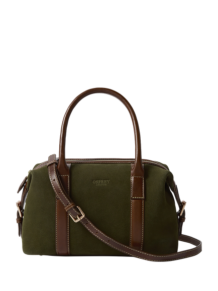 OSPREY LONDON Small Contrast Suede Barrel Bag, Dark Olive