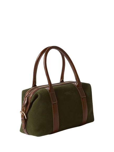 OSPREY LONDON Small Contrast Suede Barrel Bag - view 2, Dark Olive