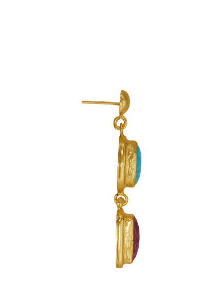 Ottoman Hands Turquoise and Ruby Earrings, Gold - view 2, Gold