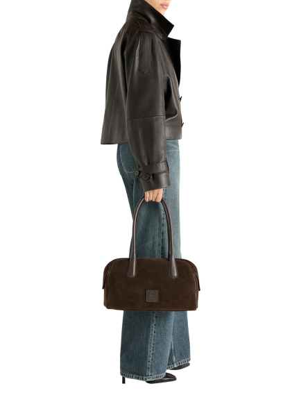 OSPREY LONDON Maria Suede Barrel Bag - view 2, Chocolate