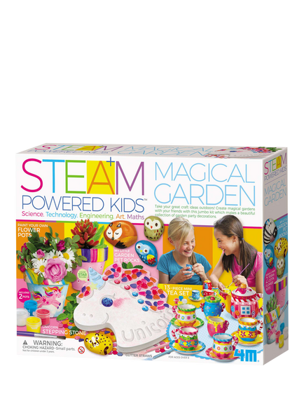 4M Steam Powered Kids Magical Garden Mini Tea Set Painting Kit, Multicoloured
