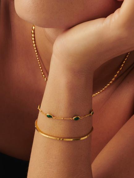 Missoma Gemstone Charm Bracelet, S/M - view 2, Gold/Green