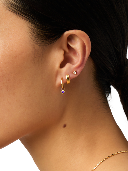 Missoma Amethyst Birthstone Mini Hoop Earrings, Gold - view 2, Gold